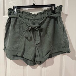 Aerie High Waist Green Shorts with Paper Bag Waist